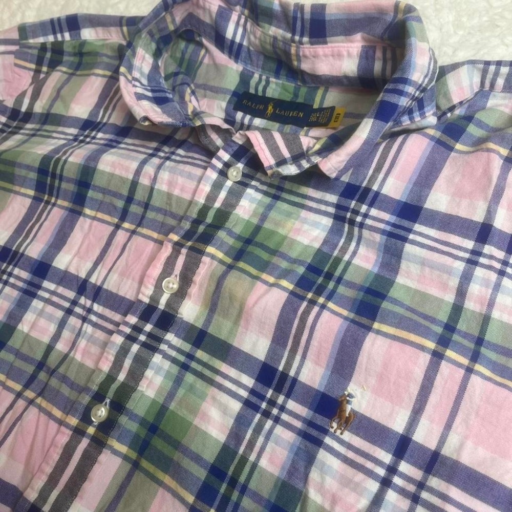 Ralph‎ Lauren pink plaid men's short sleeve button up